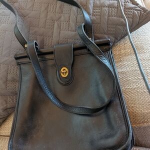 Coach Black Leather Shoulder Bag with Gold Hardware